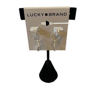 Lucky Brand Matte Silver & Pave Crystal Mini Safety Pin Charm Earrings.